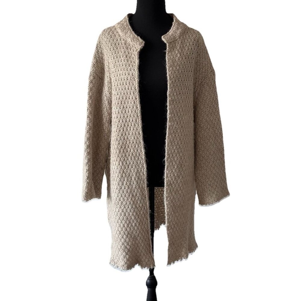 Koch Chunky Knit Cardigan Sweater Heather Oatmeal Size M Wool Blend Capsule Boho